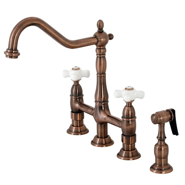 Kingston Brass KS127PXBSAC Heritage Bridge Kitchen Faucet W/ Brass Sprayer, Copper KS127PXBSAC